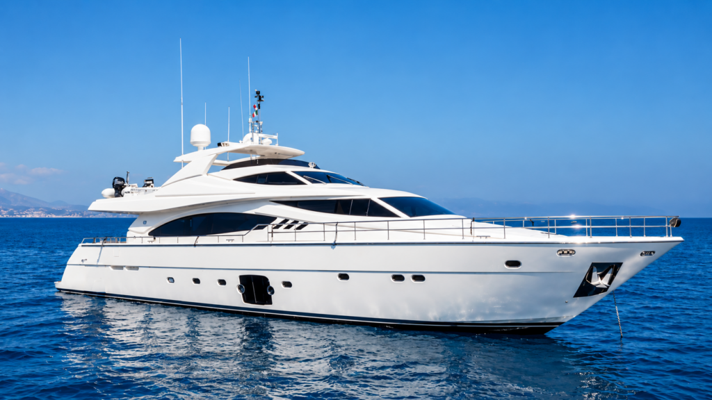 Luxury Motor Yacht On Blue Mediterranean Sea