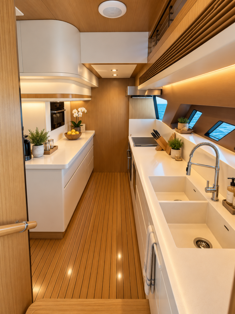 Luxury Yacht Galley With Ocean Views