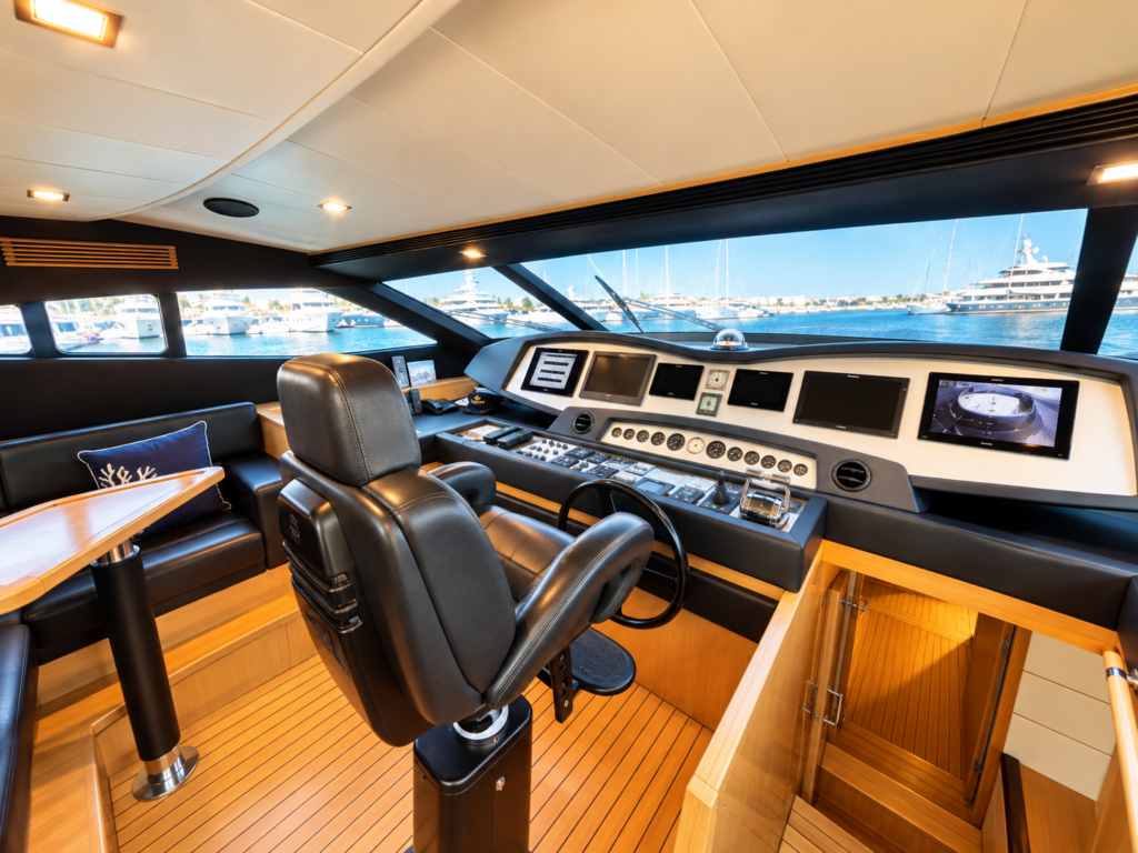 Luxury Yacht Helm Overlooking Marina