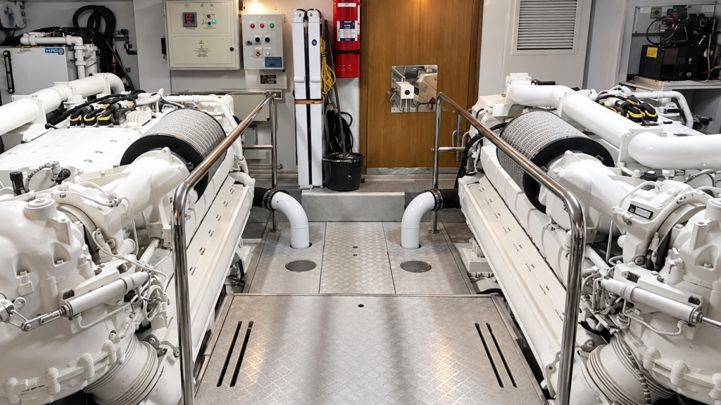 Pristine Symmetrical Yacht Engine Room